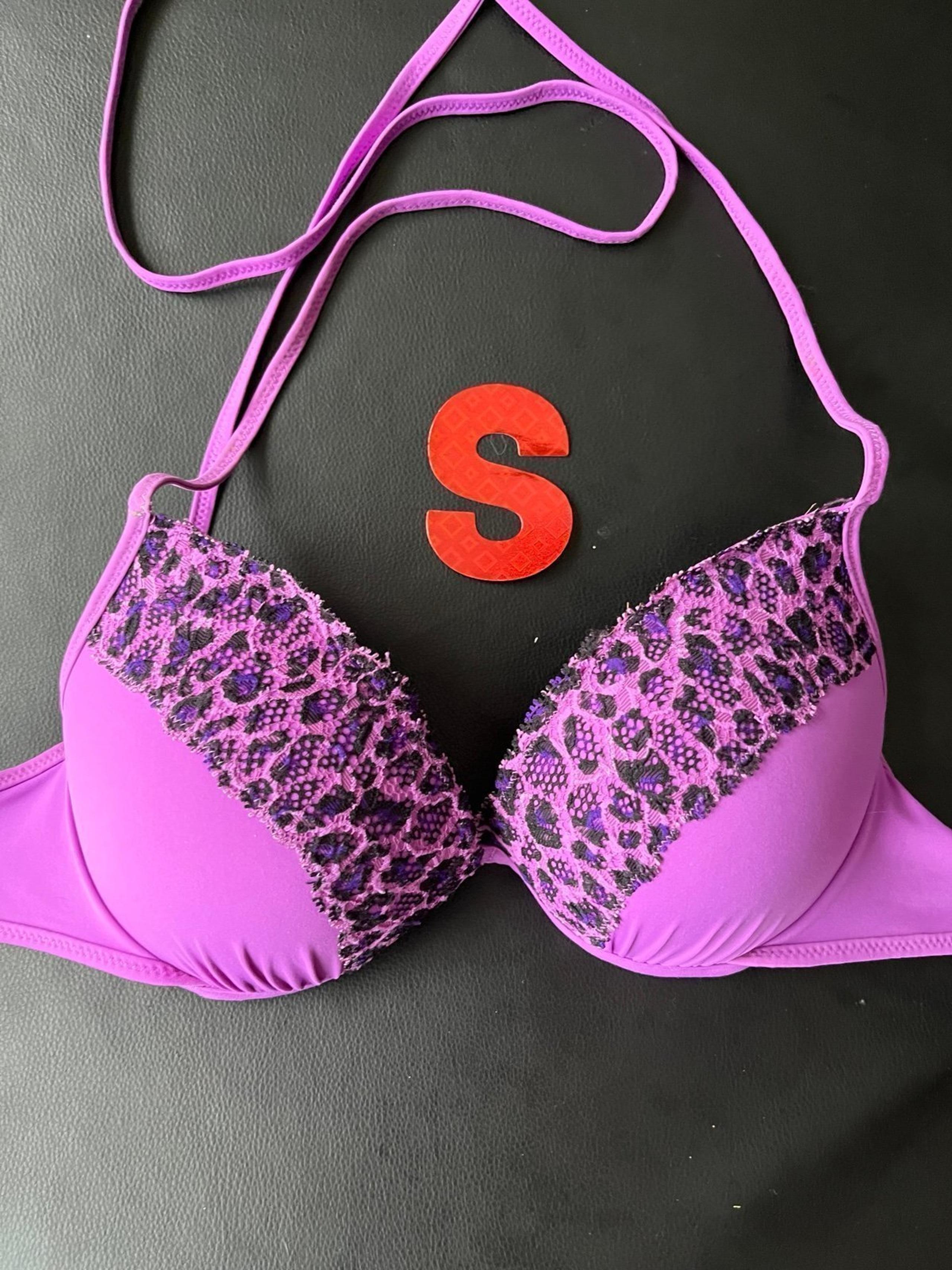 S Victoria secret purple leopard PINK padded bikini swim bathing suit bra top