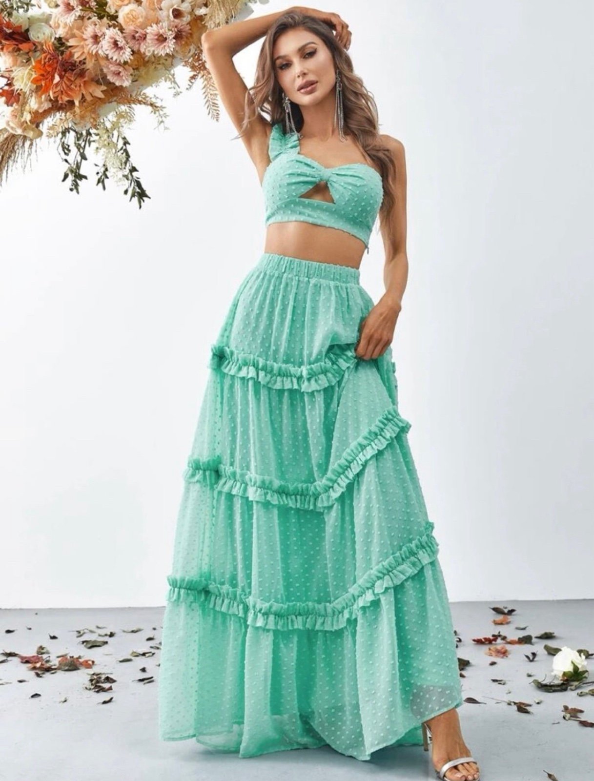NWT Boho Summer Festival Outfit 2 Piece Crop Top & Maxi Skirt XL