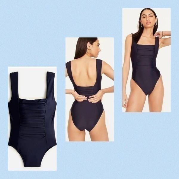 J. CREW RE-IMAGINED Ruched Squareneck One Piece Swimsuit