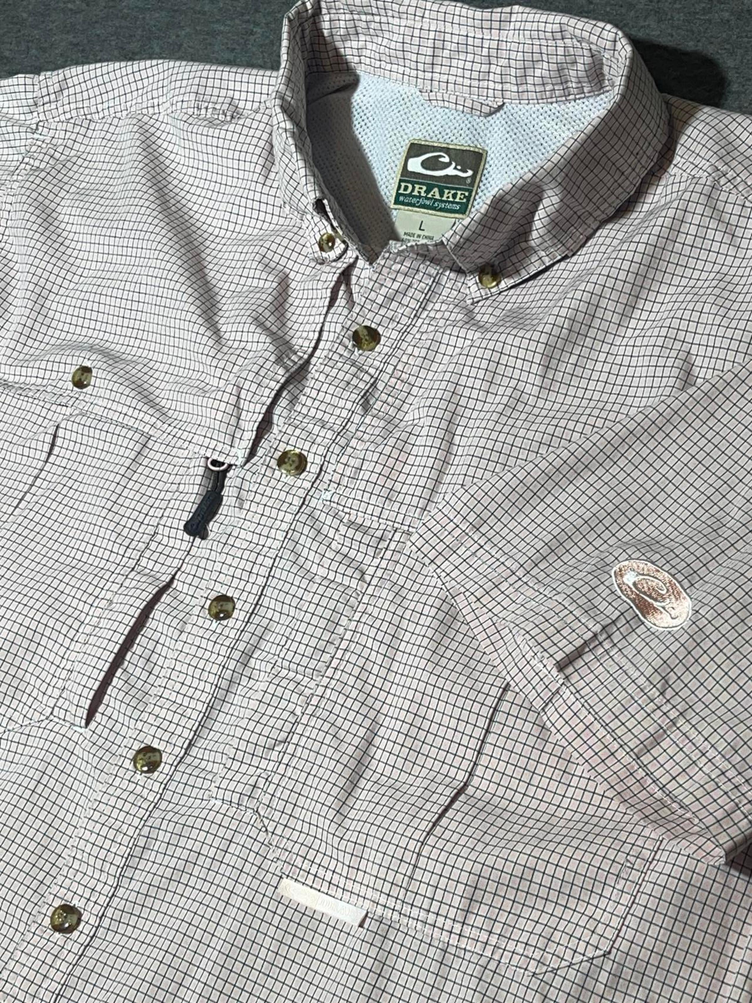 Drake Waterfowl Mens Short Sleeve Button-Up Fishing Shirt Large