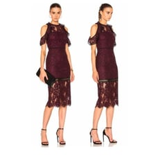 Alexis Midi Lace Overlay Cut Out Dress Burgundy Purple Size M