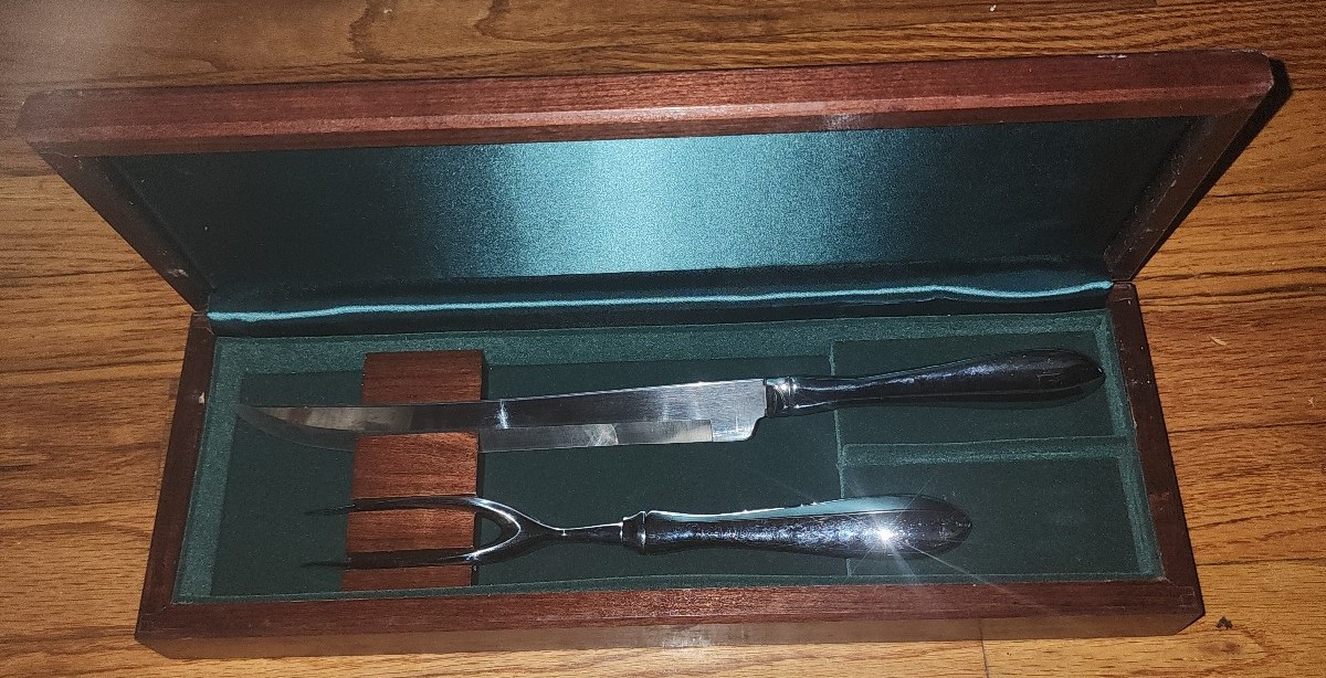 Carving Hall Knife and ForBy Chefmate With Wood Case.
