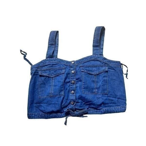 Free People We the Free Womens Blue Palm Desert Button Denim Crop Top Size M NWT