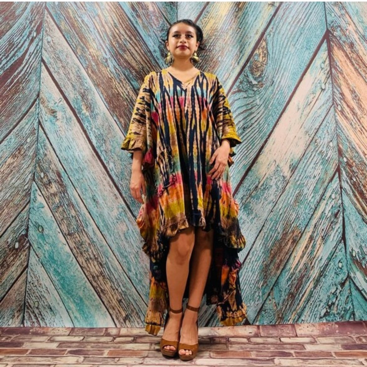 Cleo Hand Tie Dye Festival Kaftan Dress Tunic