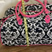 Damask Pink White and Black Carryon Bag White Wheels and Handles