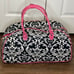 Damask Pink White and Black Carryon Bag White Wheels and Handles