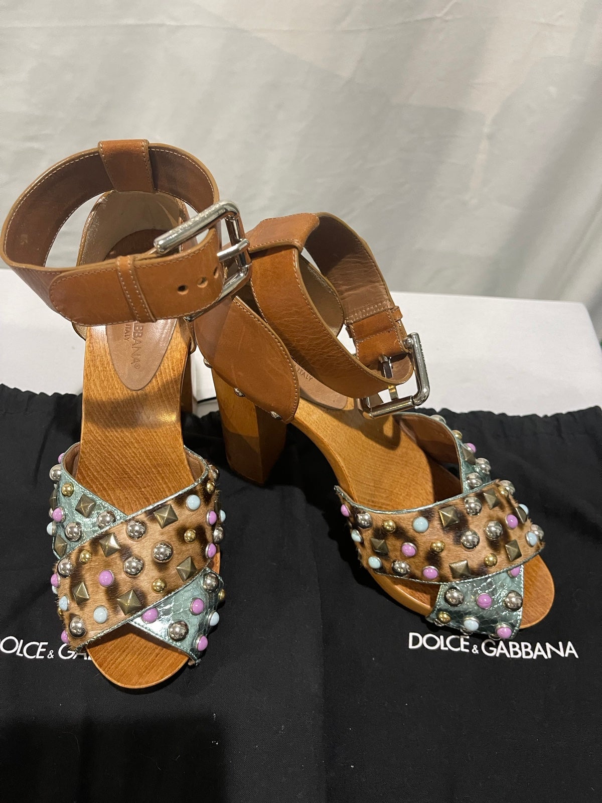 Authentic Dolce and Gabbana Heels Wooden Shoes Size 6