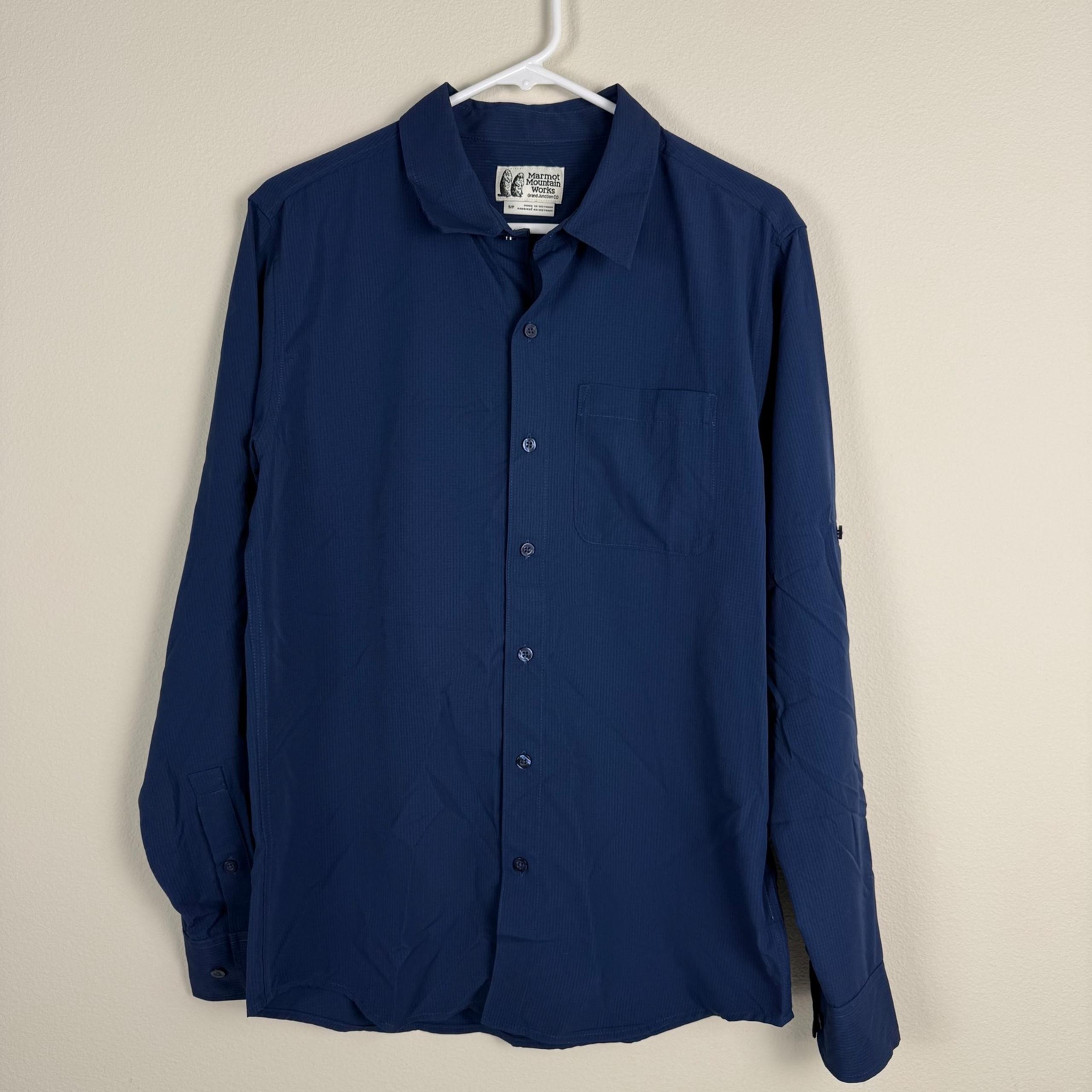 Marmot Aerobora long sleeve Shirt Roll-Up navy blue Lightweight Travel Small NEW