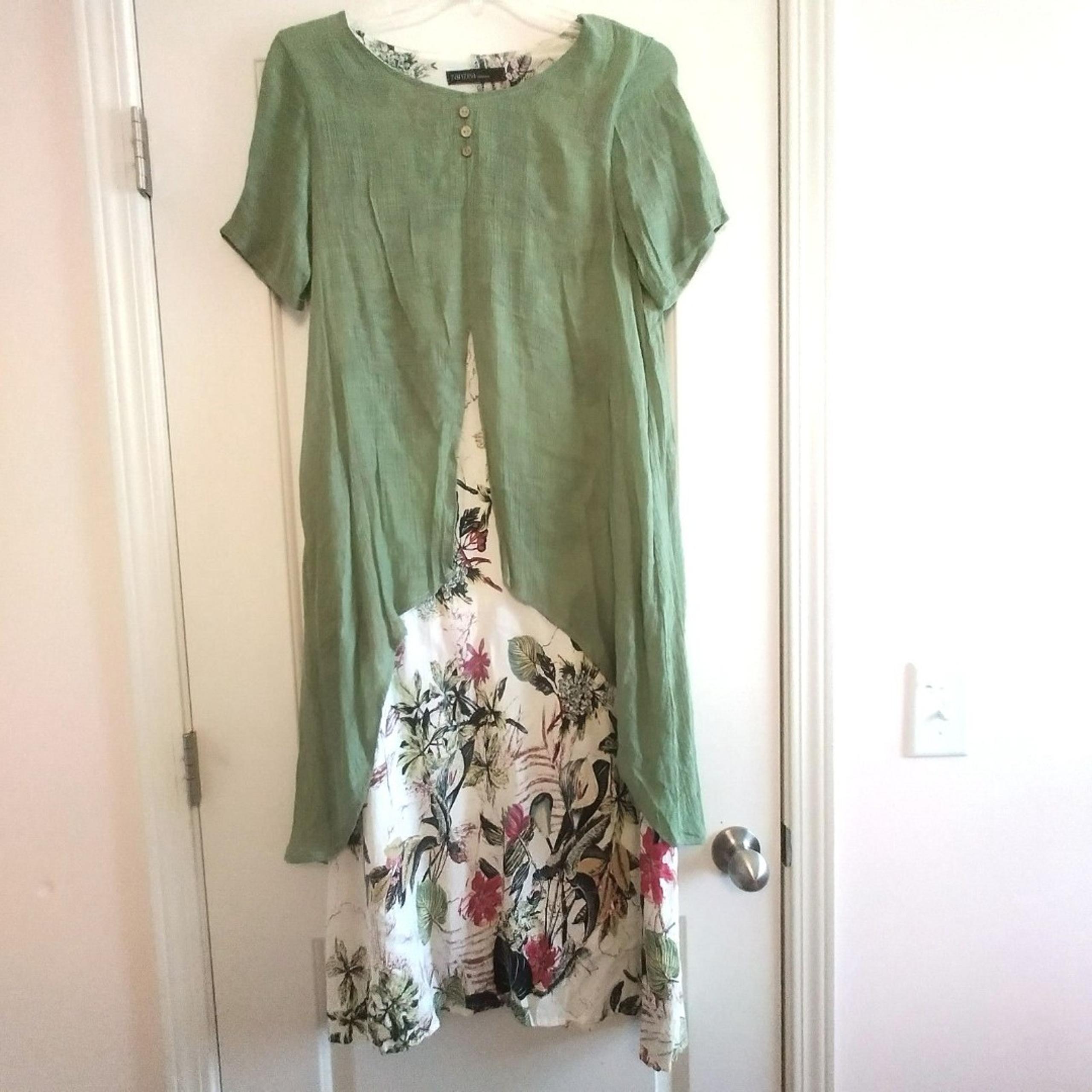 Zanzea Collection Lagenlook Maxi Dress L Short Sleeve Floral Layers Earthy Flowy