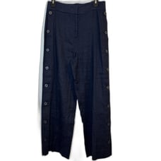 Rebecca Taylor Linen Blend Wide Leg Pants Navy Side Buttons Size 6