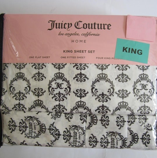 Juicy Couture Black White Crown King Sheet Set