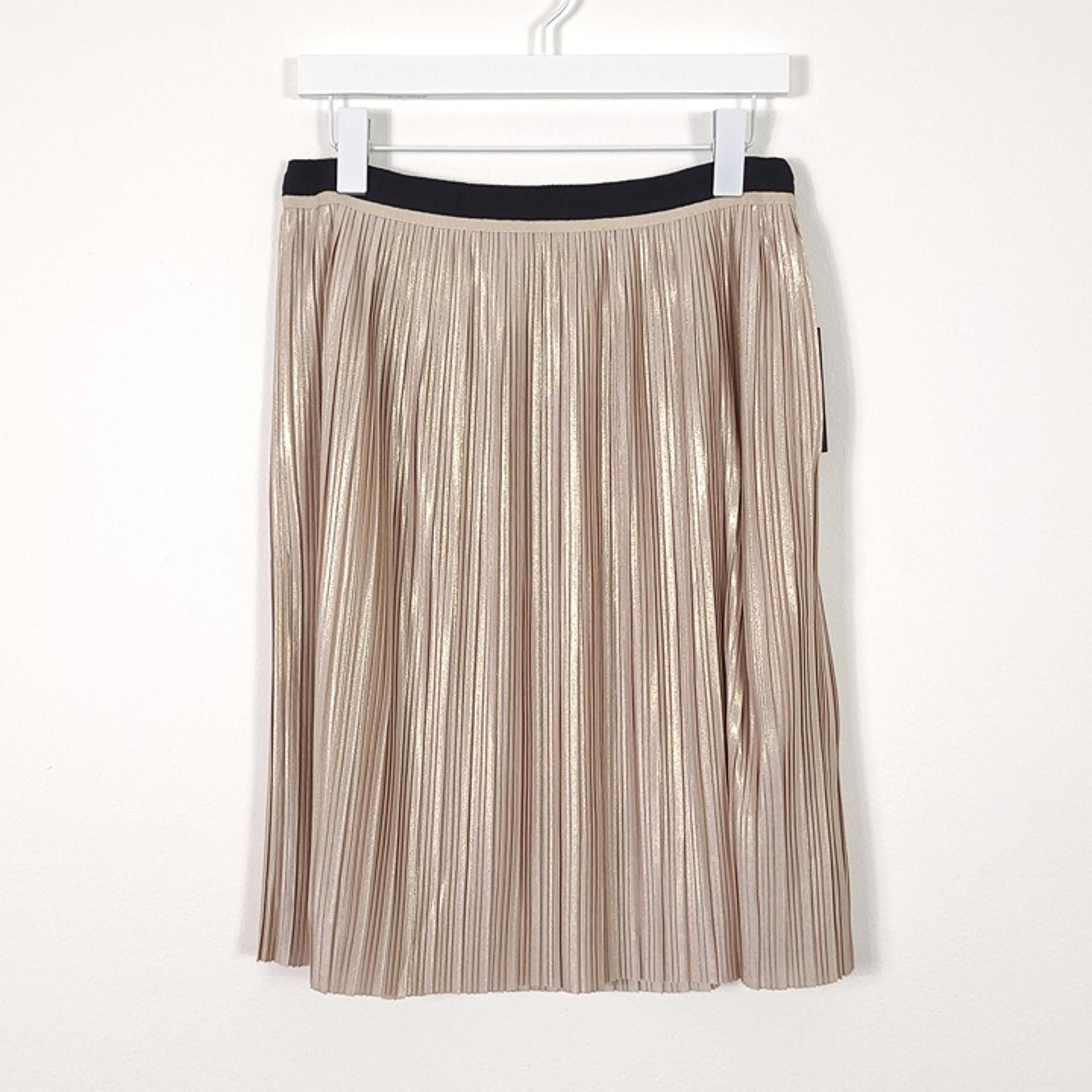 Tommy Hilfiger Gold Metallic Pleated A Line Skirt