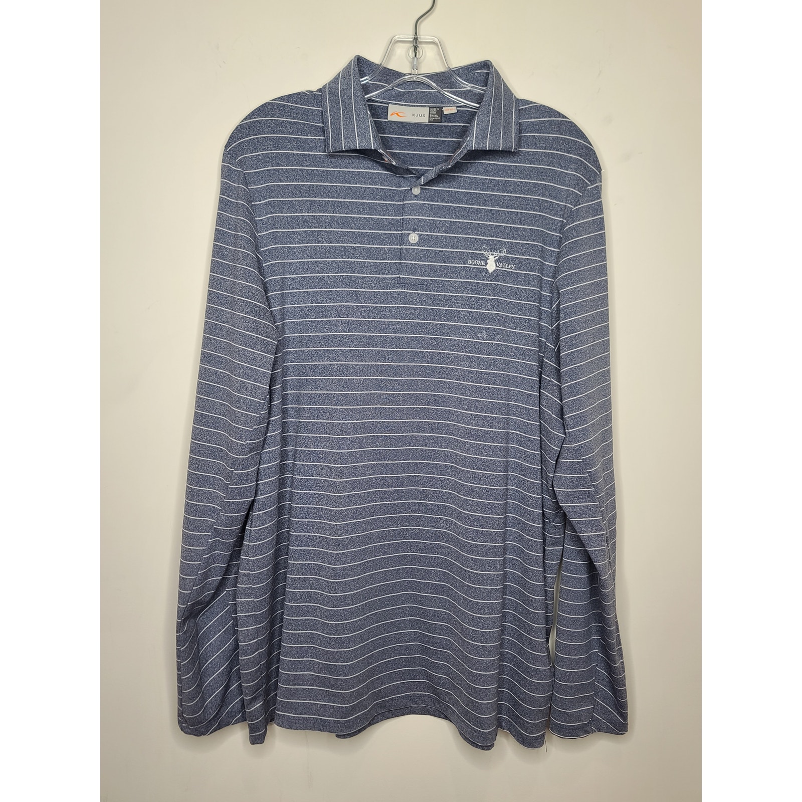KJUS UPF50+ golf blue white stripe long sleeve polo short - XL