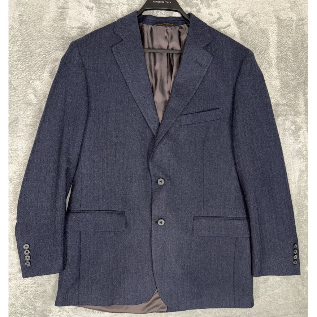 Brooks Brothers Blazer 40R Navy Blue 100% Wool Herringbone 2 Button Sport Coat