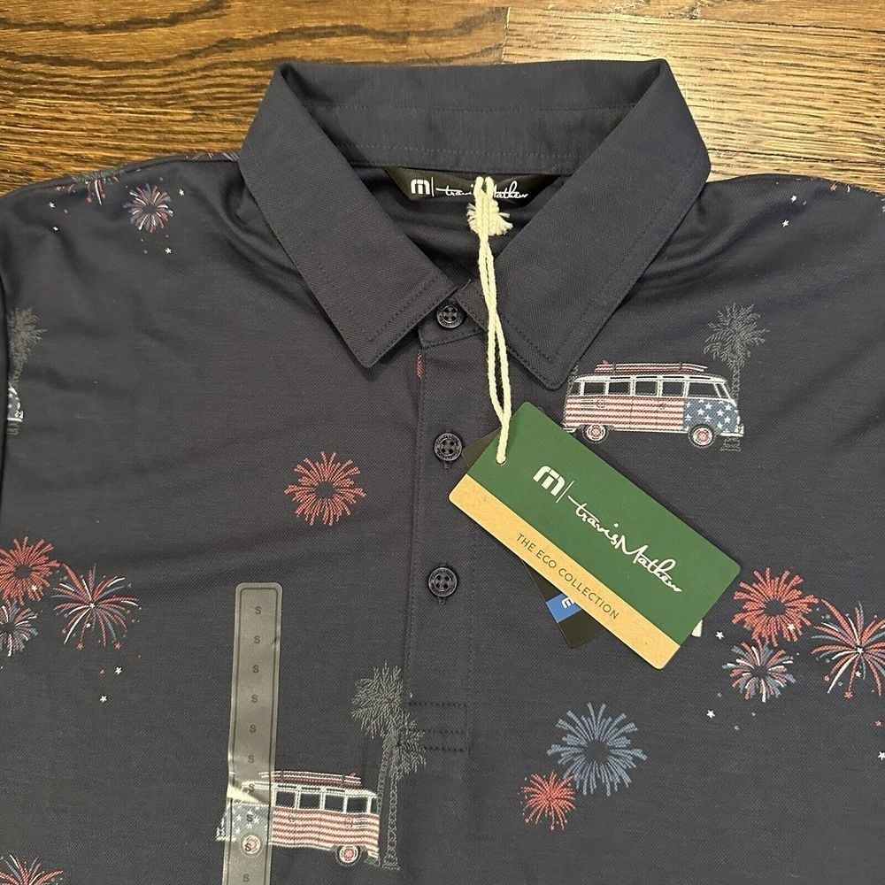 NEW Travis Mathew Firework Display Golf Polo Shirt VW Bus Small A3