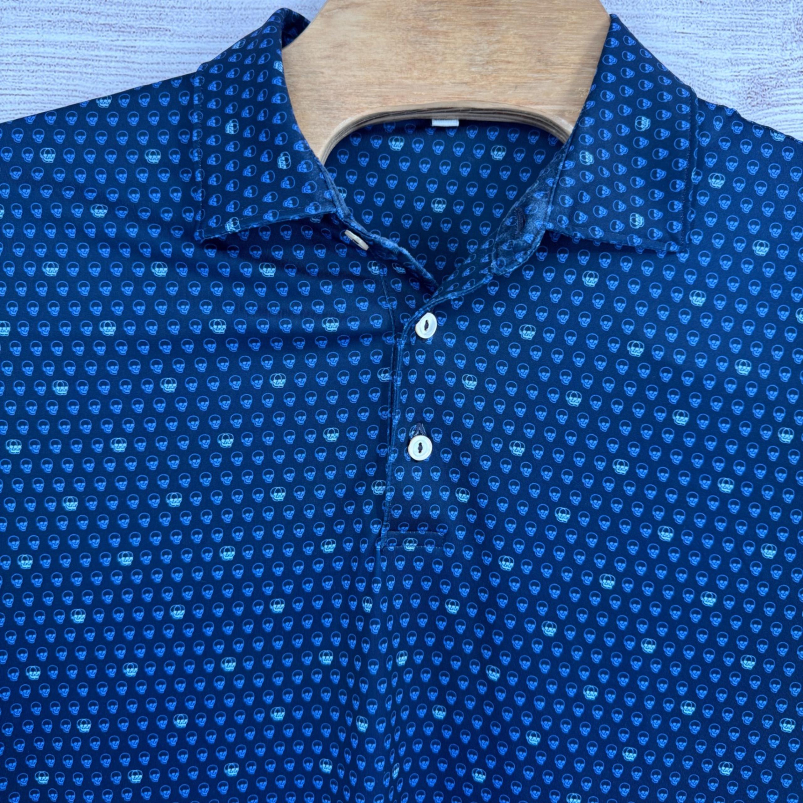 Peter Millar Summer Comfort Skull Print Golf Polo Shirt Mens Medium Performance