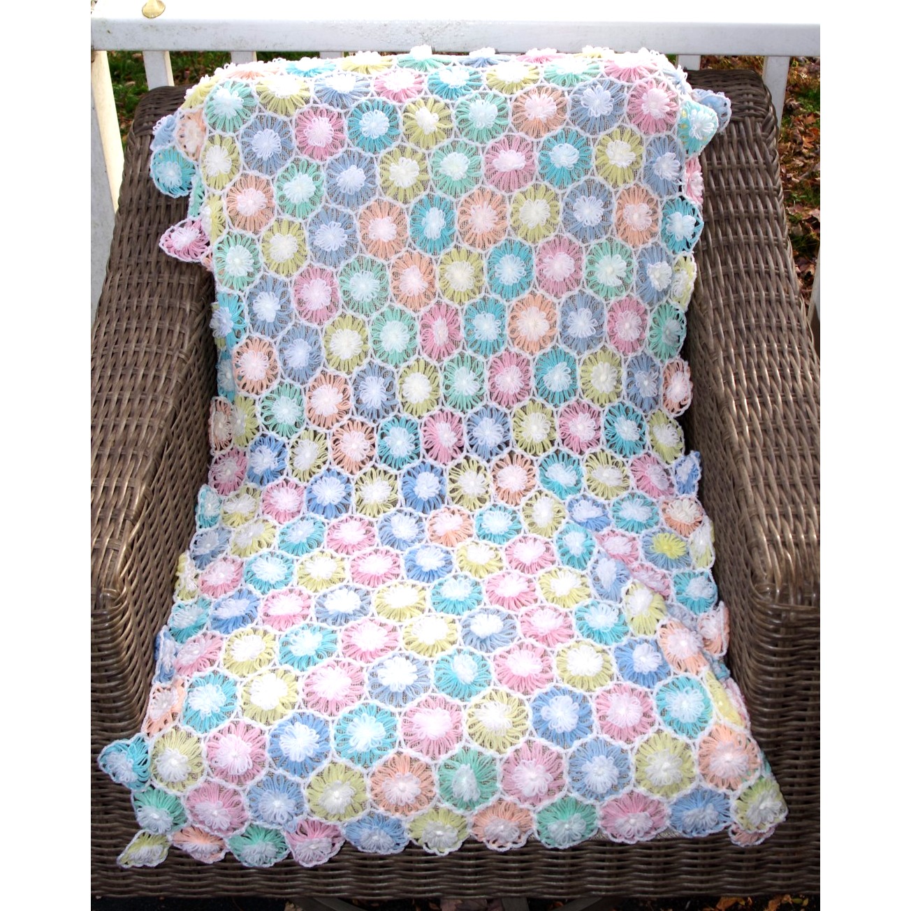 Pastel Vintage Baby Crochet Blanket Rainbow Cottagecore Pristine Condition