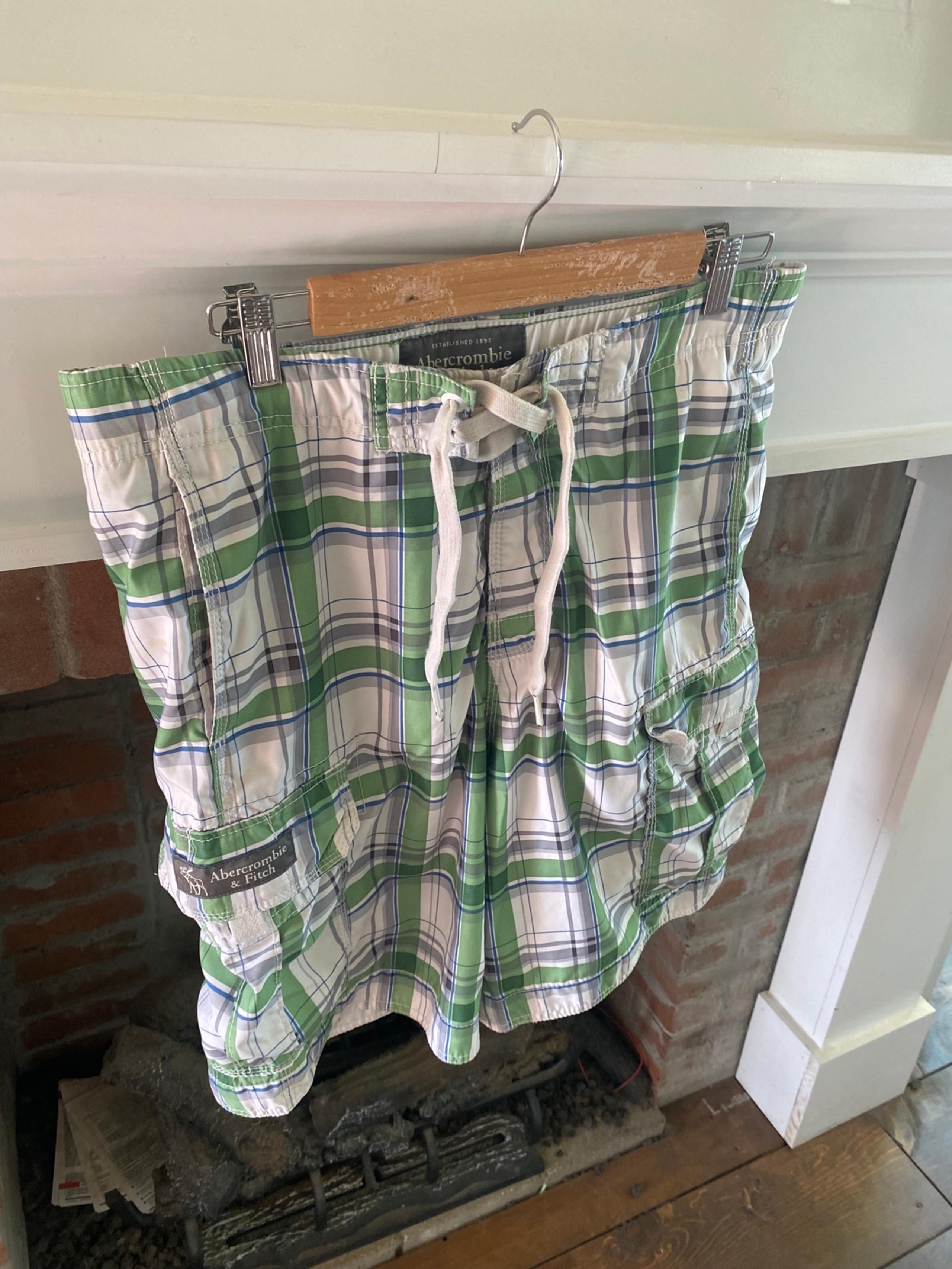 NWOT Abercrombie Fitch Board Shorts Med Plaid Drawstring Swim Trunk Y2K Preppy