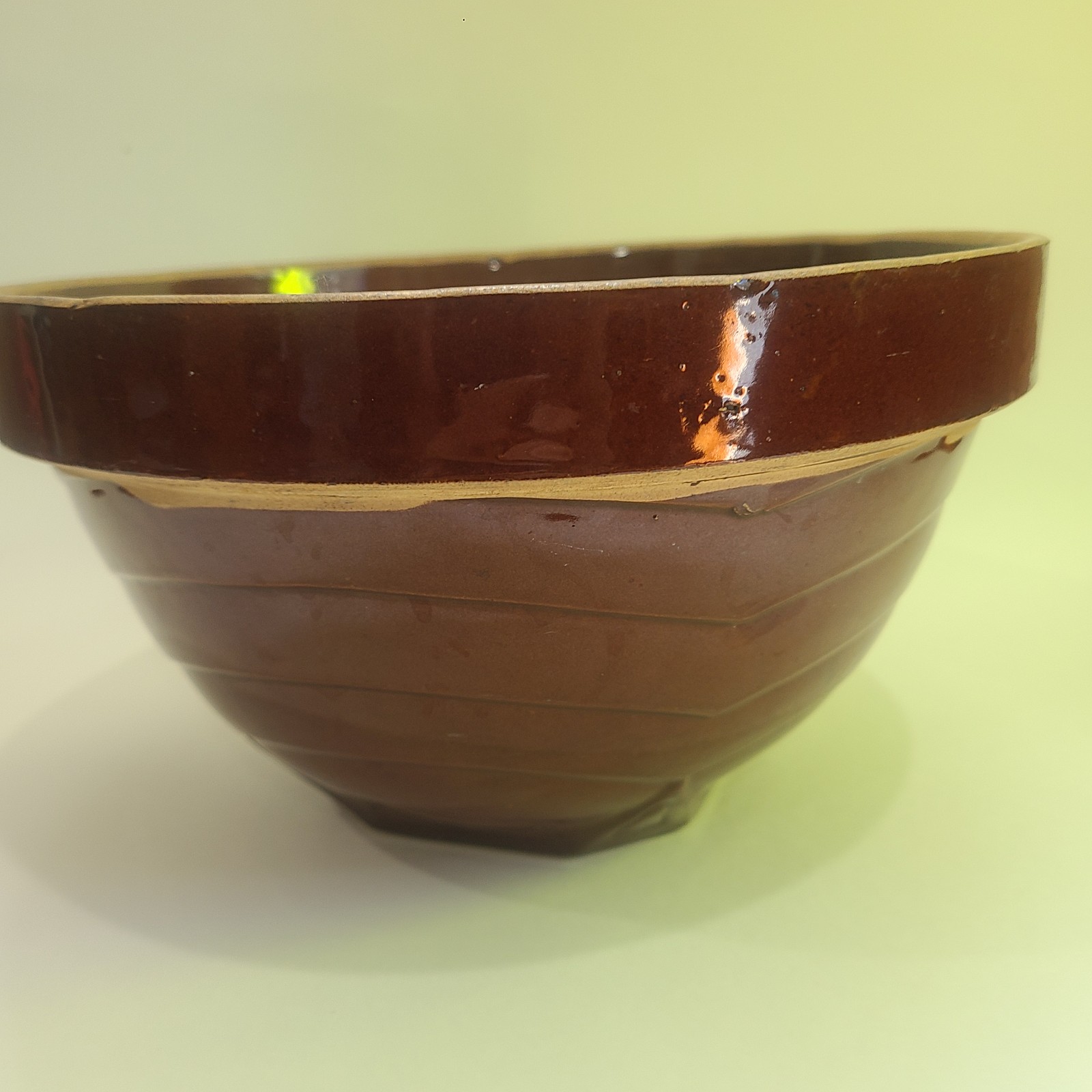 Vintage Yellow Ware Stoneware Crock Mixing Bowl Primite Pottery Brown Glaze