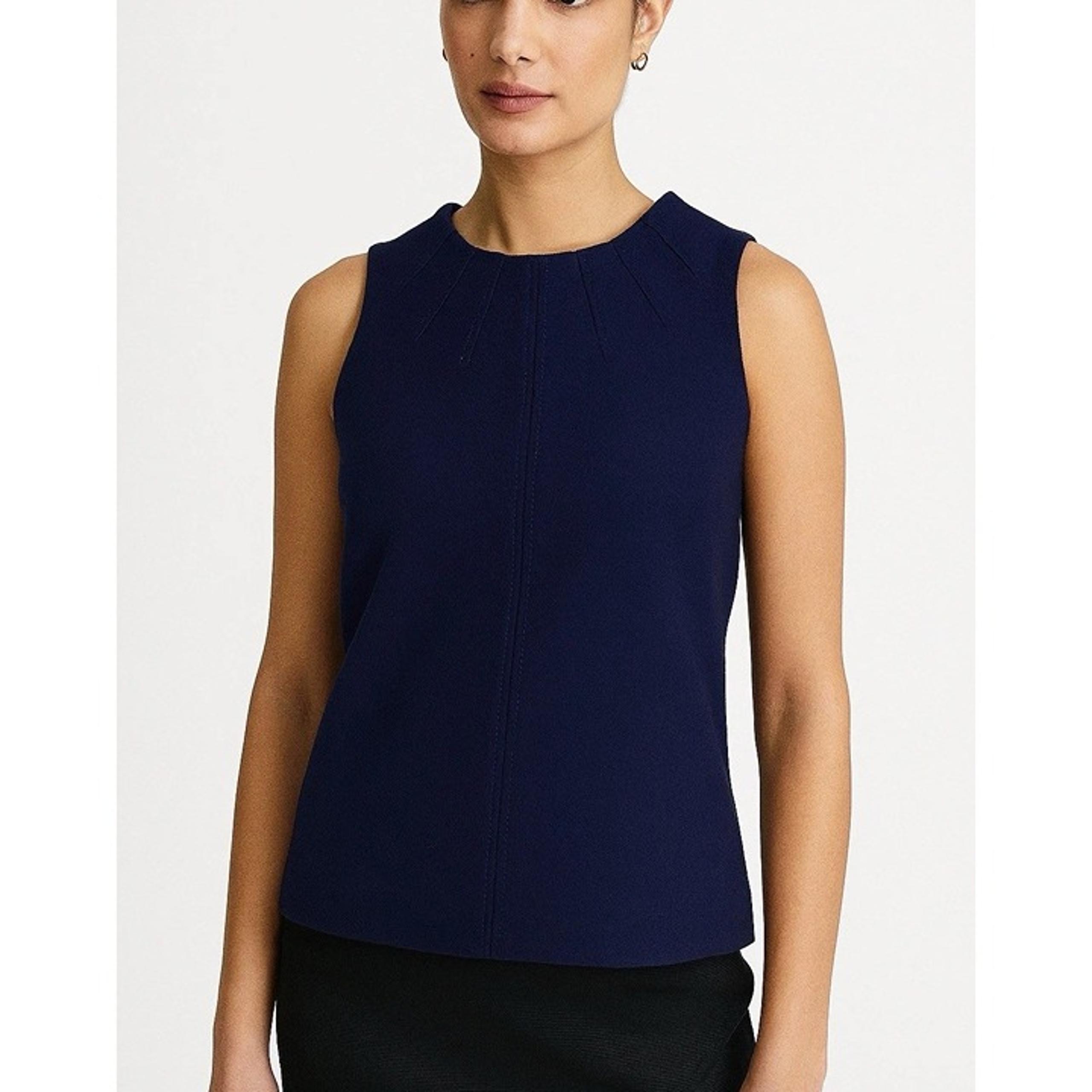 DIANE VON FURSTENBERG Navy Crew Neck Sleeveless Top XS 0 Double Zipper Back