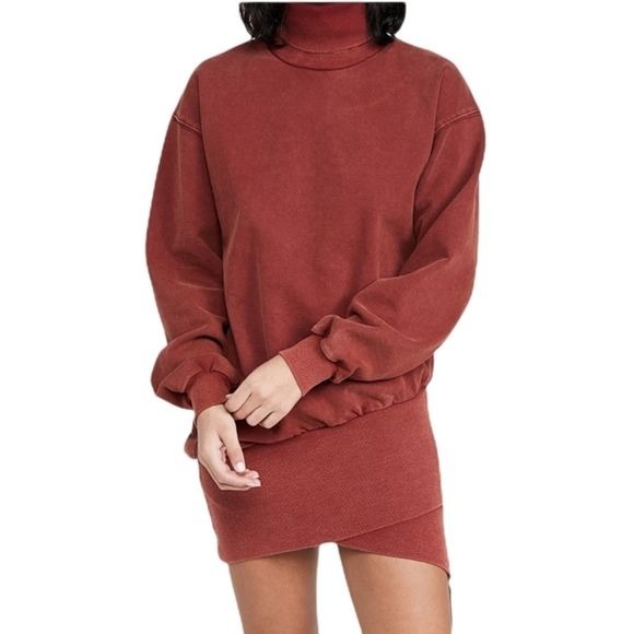 YOUNG FABULOUS BROKE Turtleneck Sweater Terry Dress Red Asymmetrical Women Large