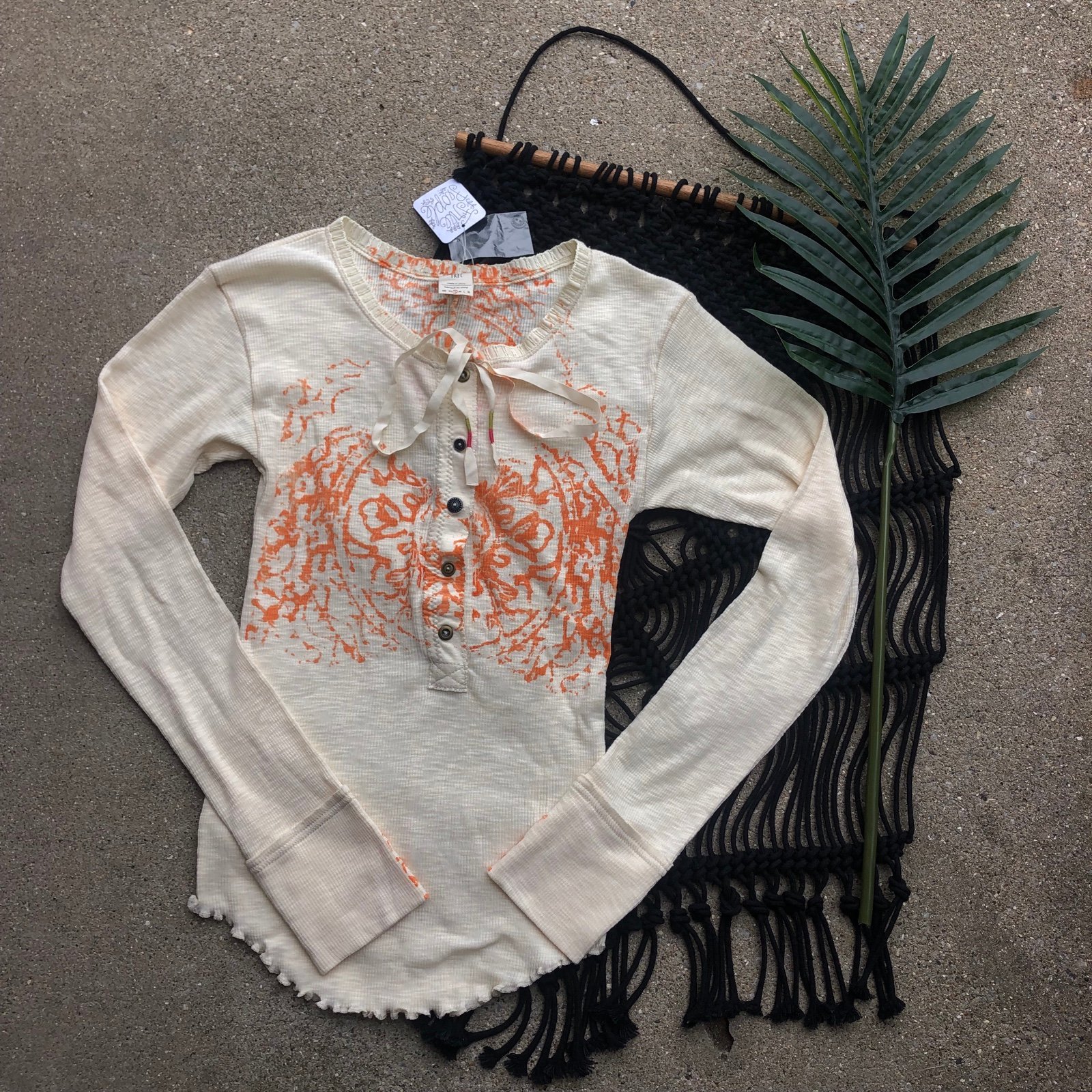 New We The Free Printed Long Sleeve Top with Ties Size Small