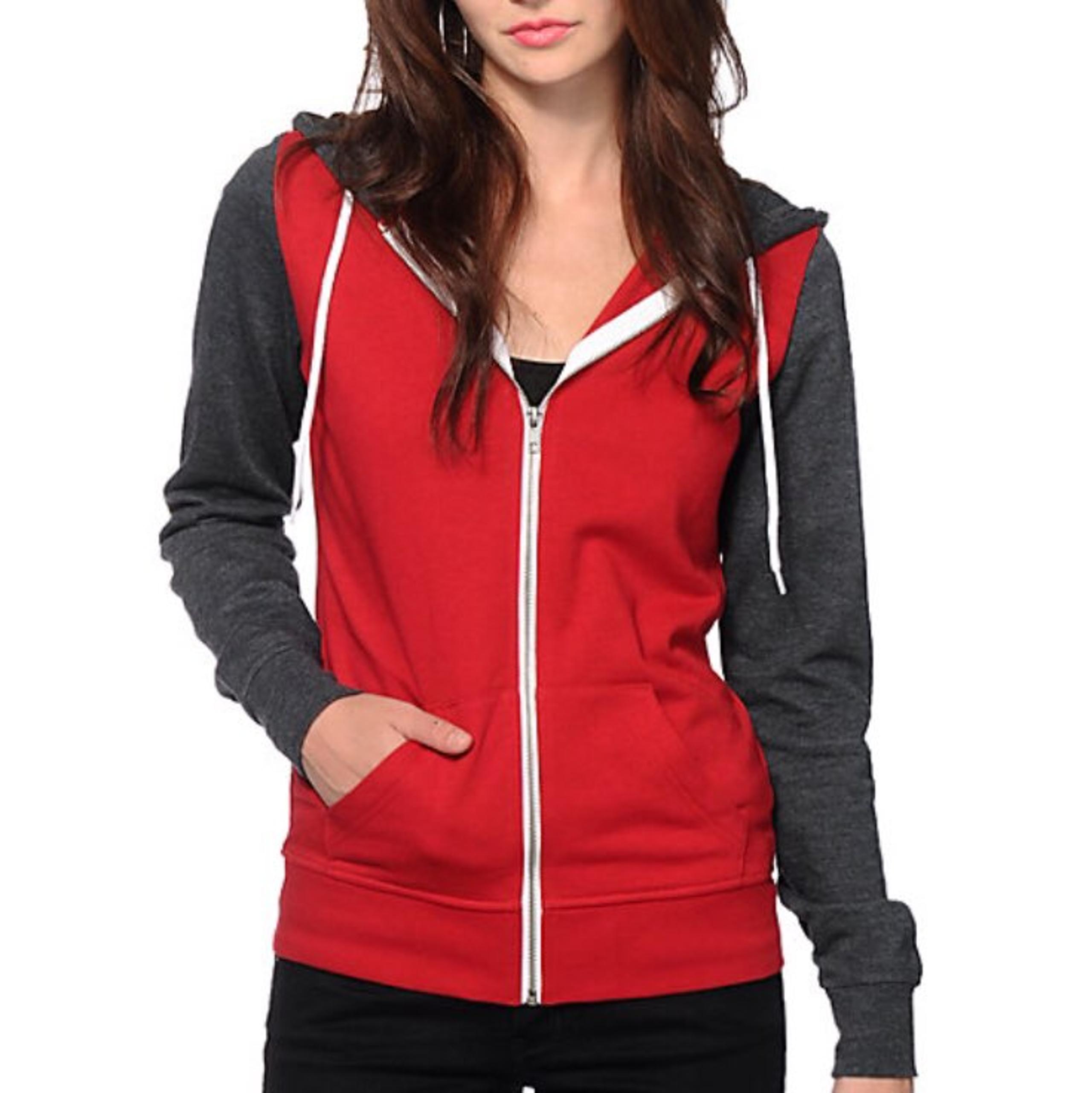 Zine Red & Charcoal Zip-Up Hoodie Large