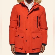 NEW Club Room Men's Parka with a Faux Fur-Hood Jacket Orange