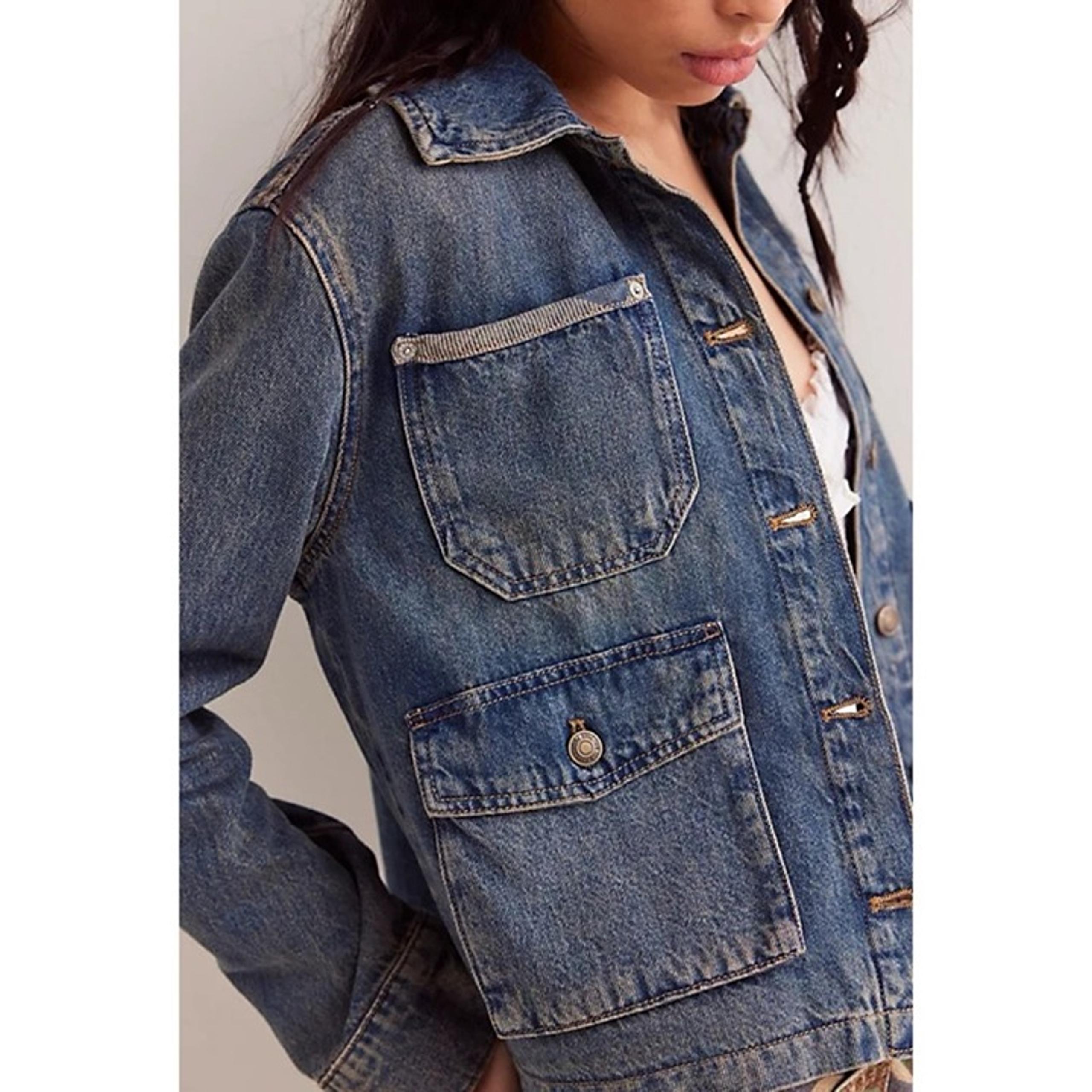 New Free People Dani Denim Jacket We The Free Dark Wash Blue Jean We The Free