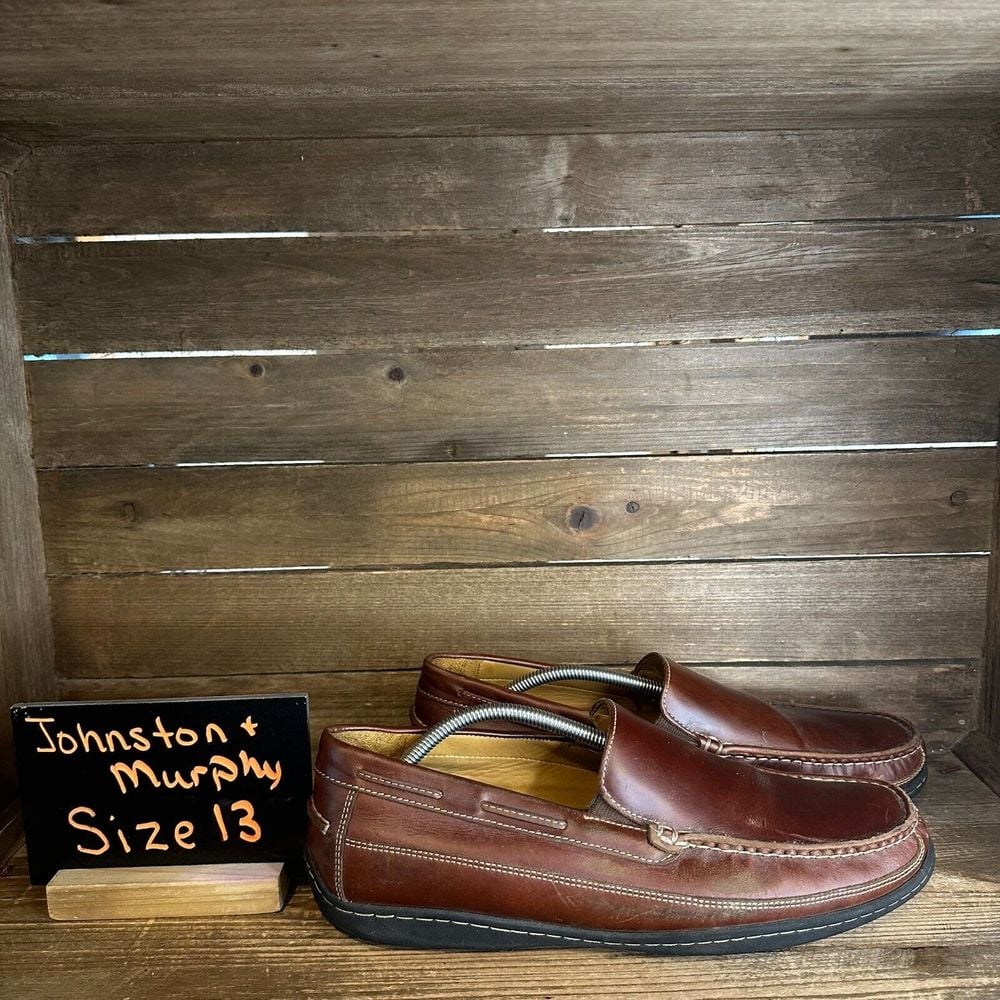 Mens Johnston & Murphy Fowler Brown Leather Casual Moccasins Loafers Size 13 M