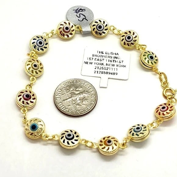 BRAND NEW EVIL EYE BRACELET GOLD OVER STERLING SILVER