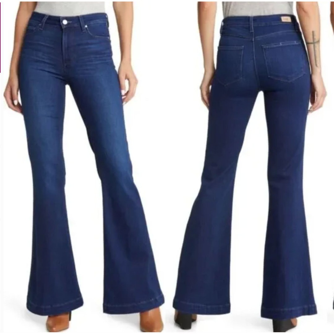PAIGE Women's Genevieve High Rise Flare Bell Bottom Medium Wash Denim Jeans