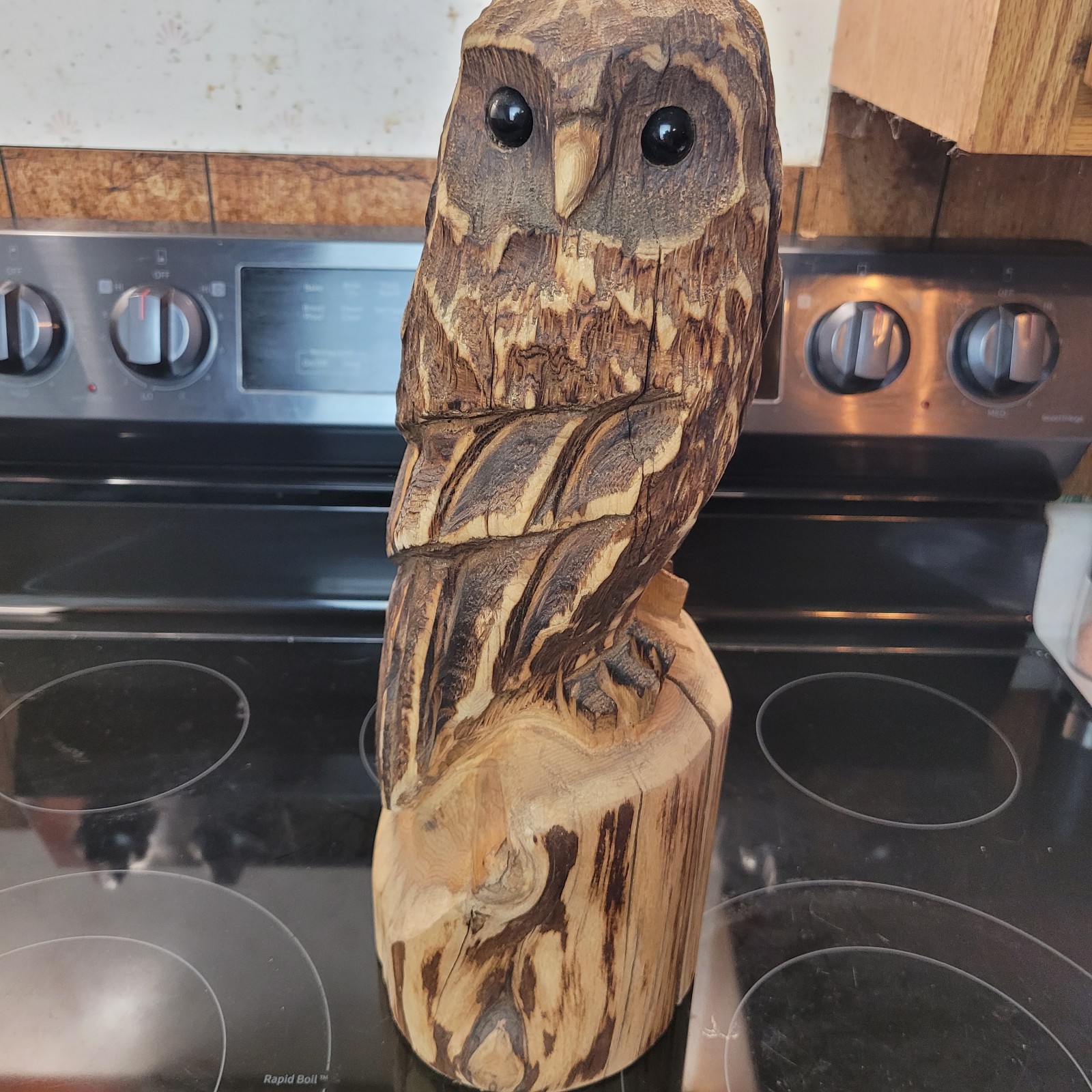 Chainsaw owl carving
