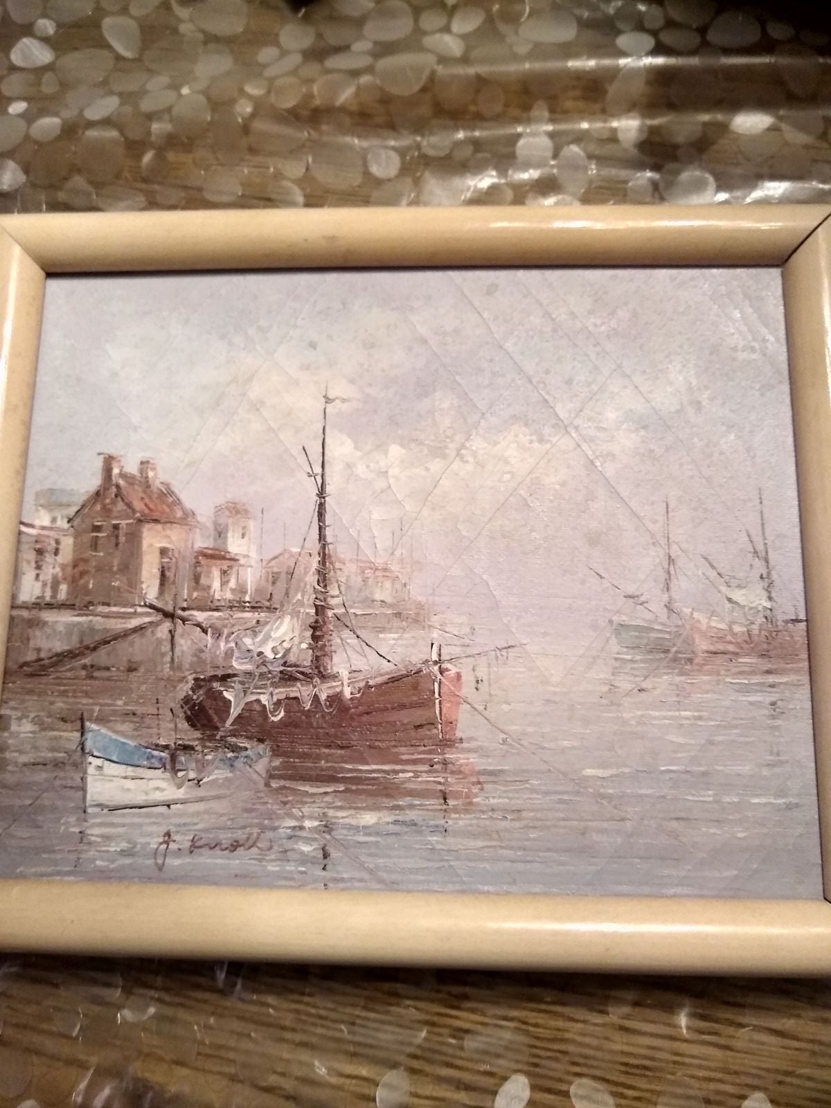 Vintage boat at the Dock oil painting