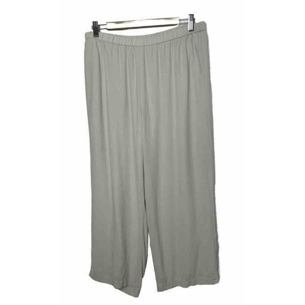 EILEEN FISHER Size M Crepe Pants Off White Silk Rayon Pull On Cropped Lined