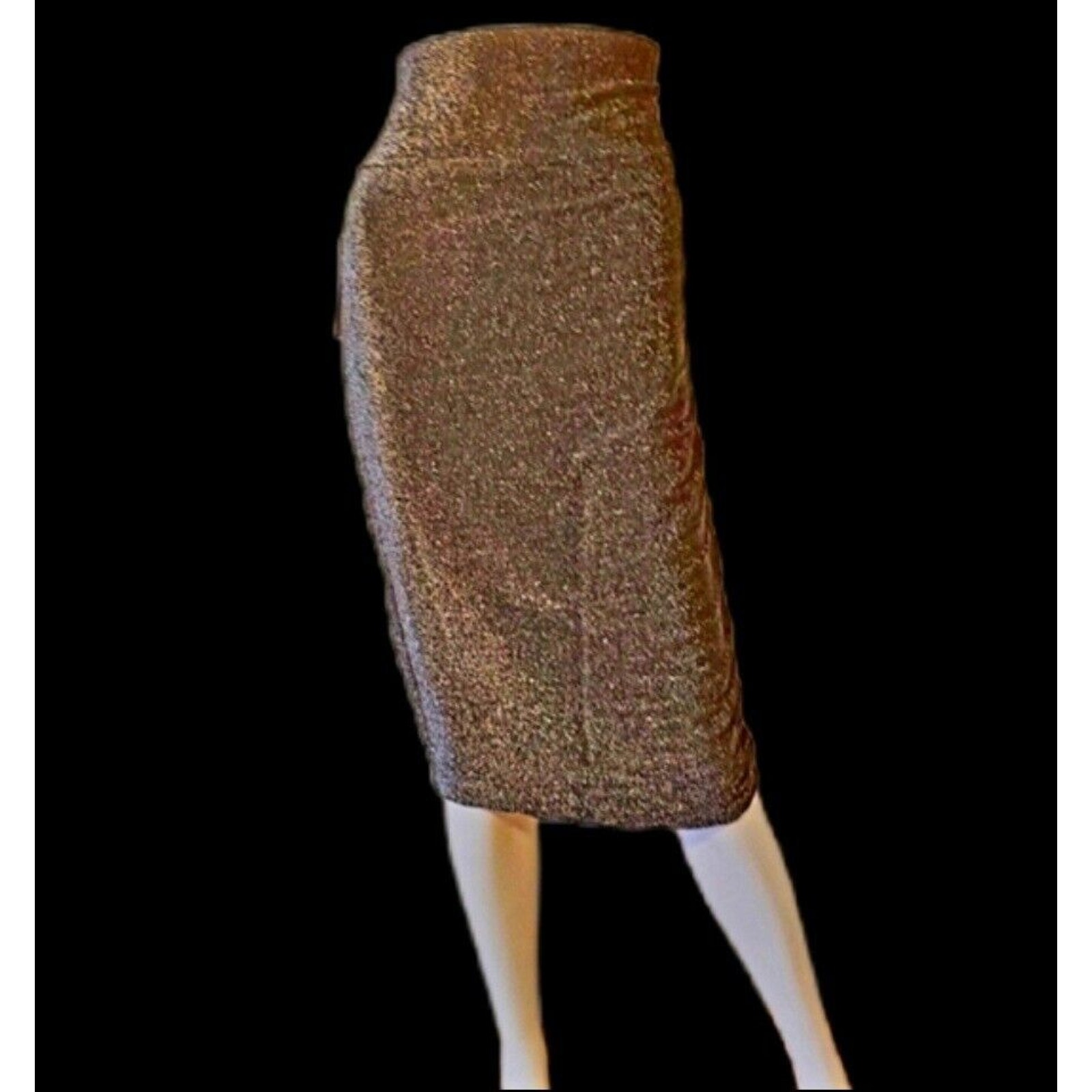 BISOU Metallic Pewter Bodycon Midi Stretchy Skirt-NWT- M