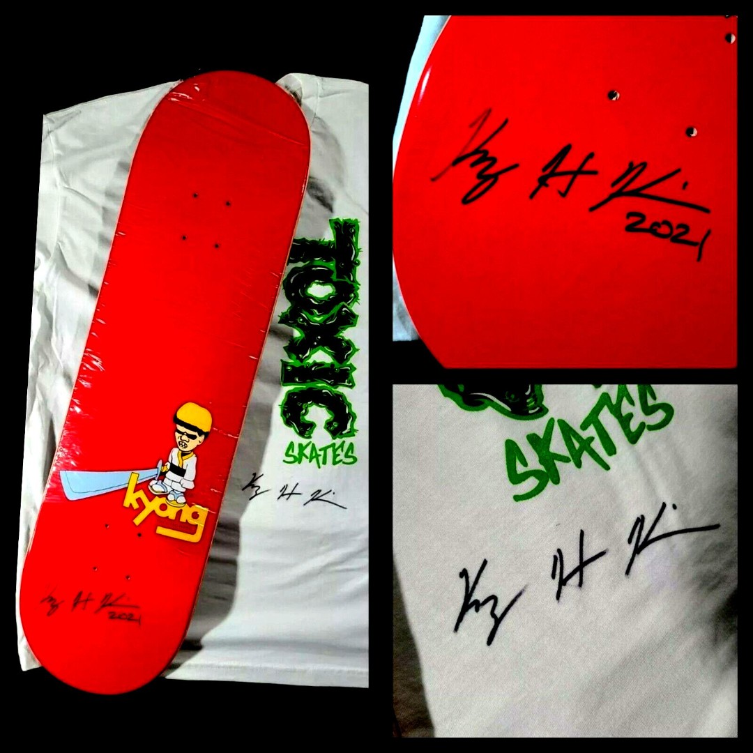 Kyong Kim Signed Samurai Toxic Skateboard & XL Shirt Autograph 8.5 Pro Deck