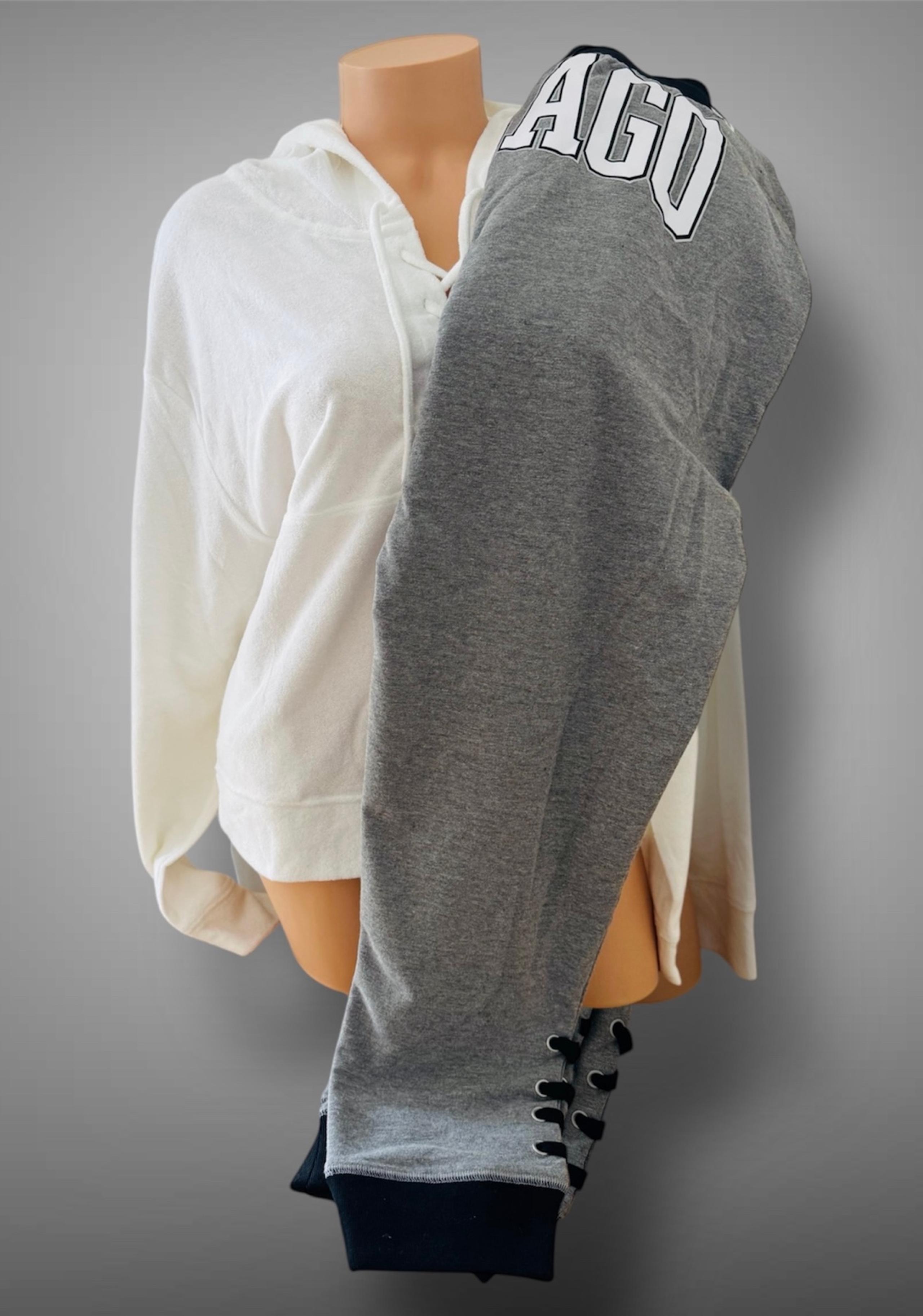 Hoodie Pullover White Victorias Secret PINK & Jogger Logo Chicago Gray L