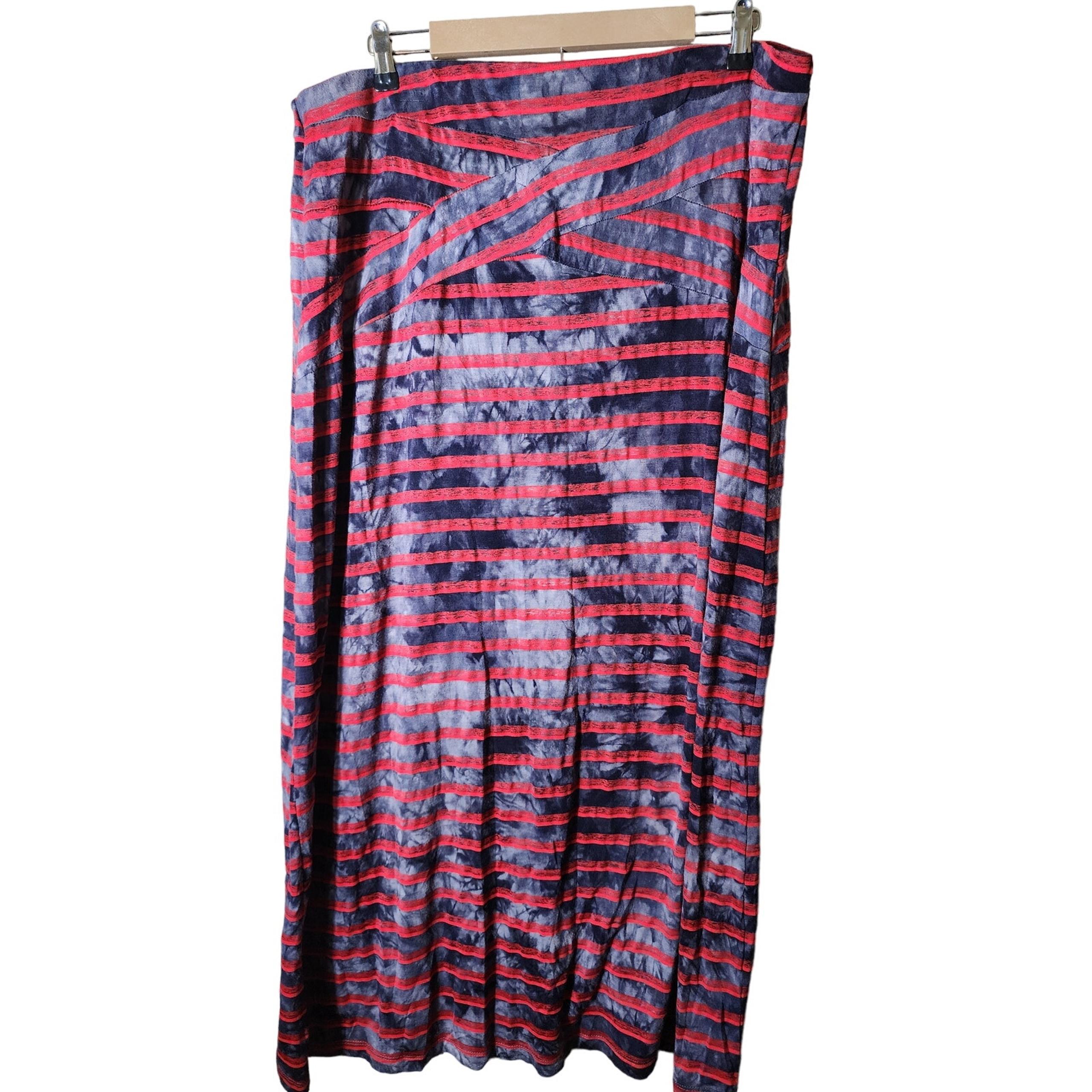 ONE WORLD Red Gray Striped Criss-Cross Boho Hippie Knit Maxi Skirt SZ 2X