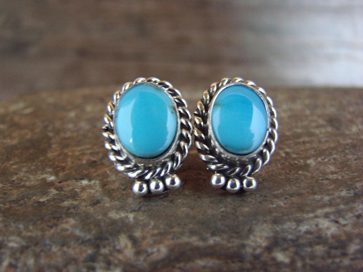 Navajo Indian 925 Sterling Silver Turquoise Post Earrings Handmade