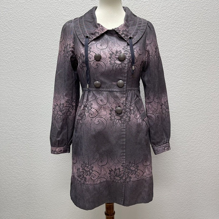 Jade Melody Tam Womens Small Cotton Blend Mid-lengthTrench Coat Purple Lavendar