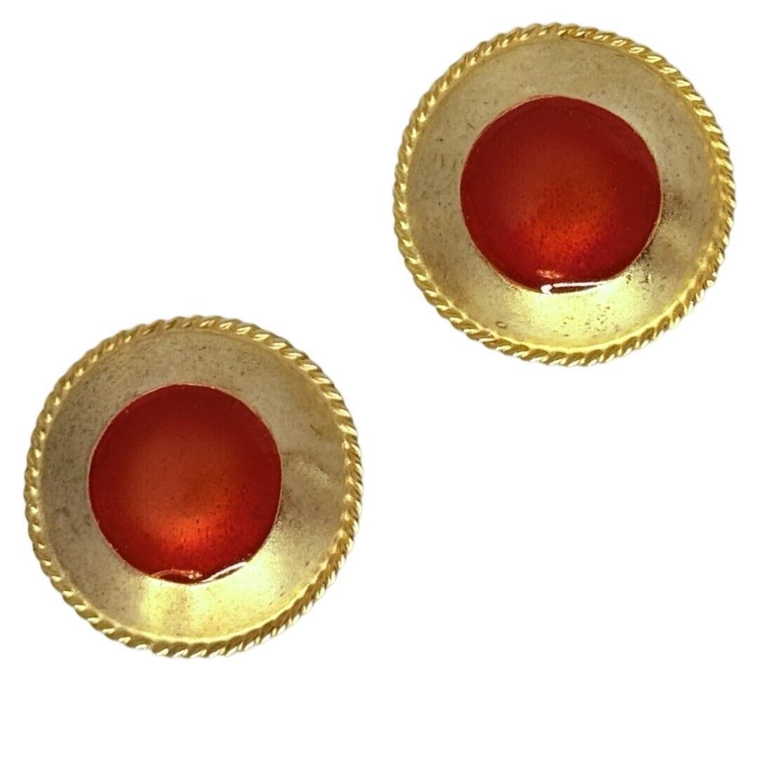 Gold-Tone Button Clip On Earrings 1 Statement Glass Jewelry, Unique