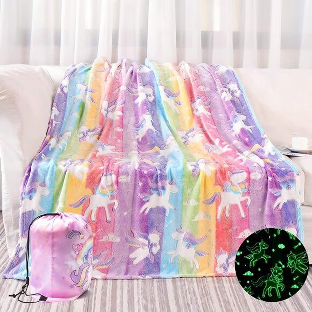 New Soft Glow in The Dark Unicorn Blanket for Girls or Birthday Gift, 50x60In