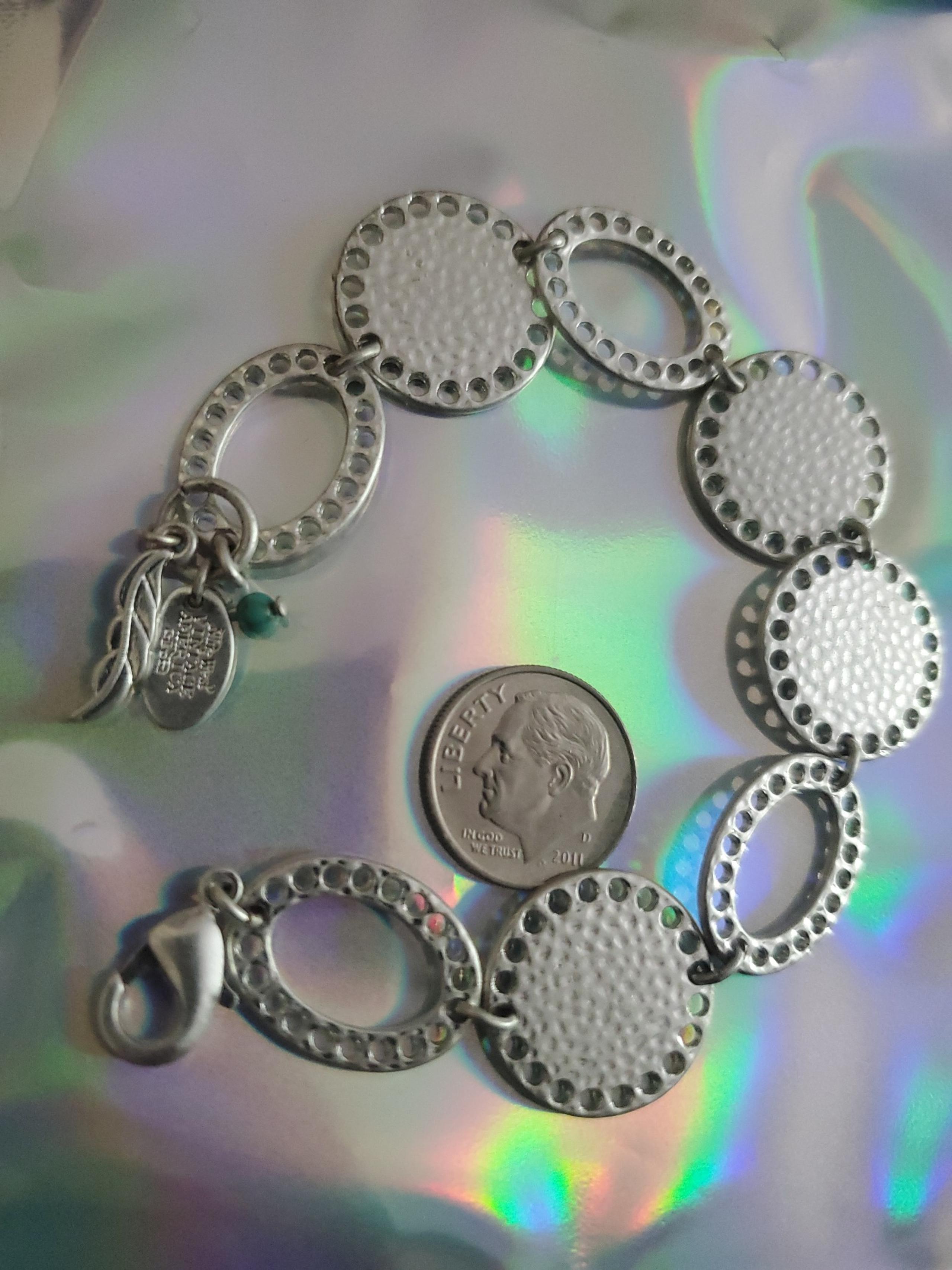 Bracelet Nine West Silvertone  Turquoise Bead Feather Logo Charms