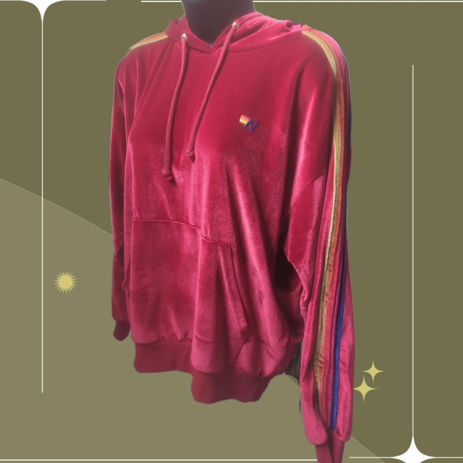 Aviator Nation Red Velvet Five Stripesl Hoodie Size XS