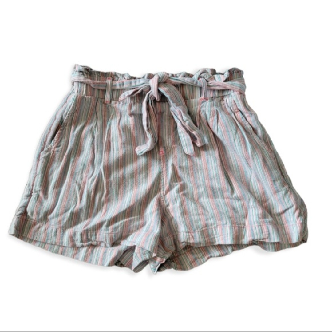American Eagle Paperbag Rainbow Stripe Cotton Shorts Size Small