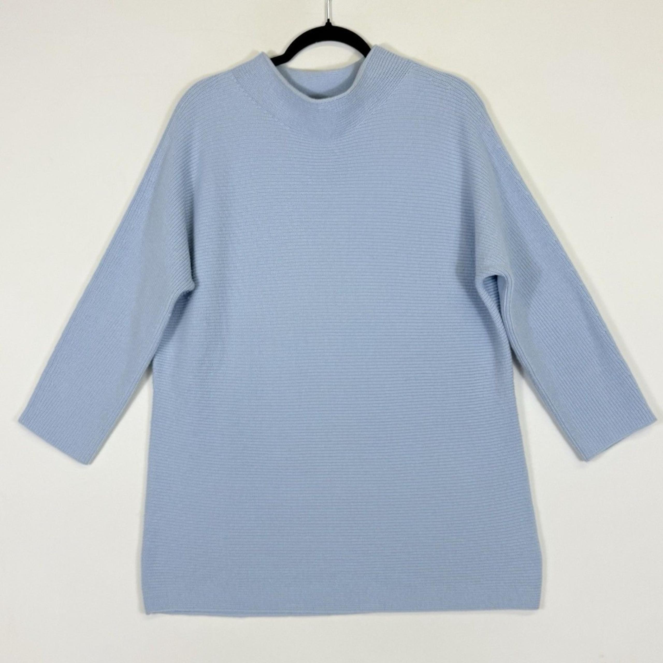 Lands' End Womens Large Tall Light Blue Cable Knit 3/4 Dolman Sleeve Sweater