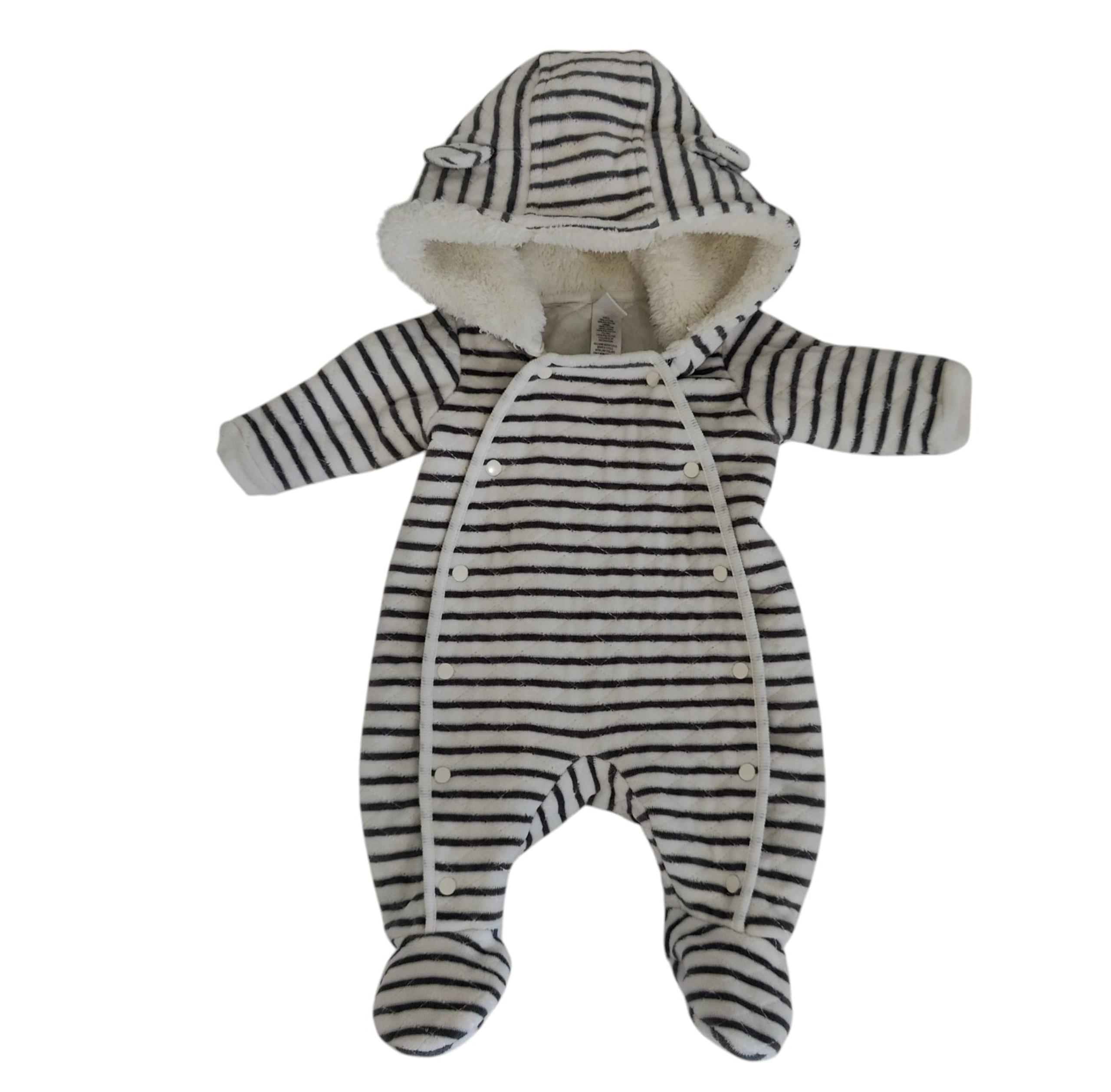 Nordstrom Quilted Baby Bunting Newborn Black and White Striped Hooded Warm Coat