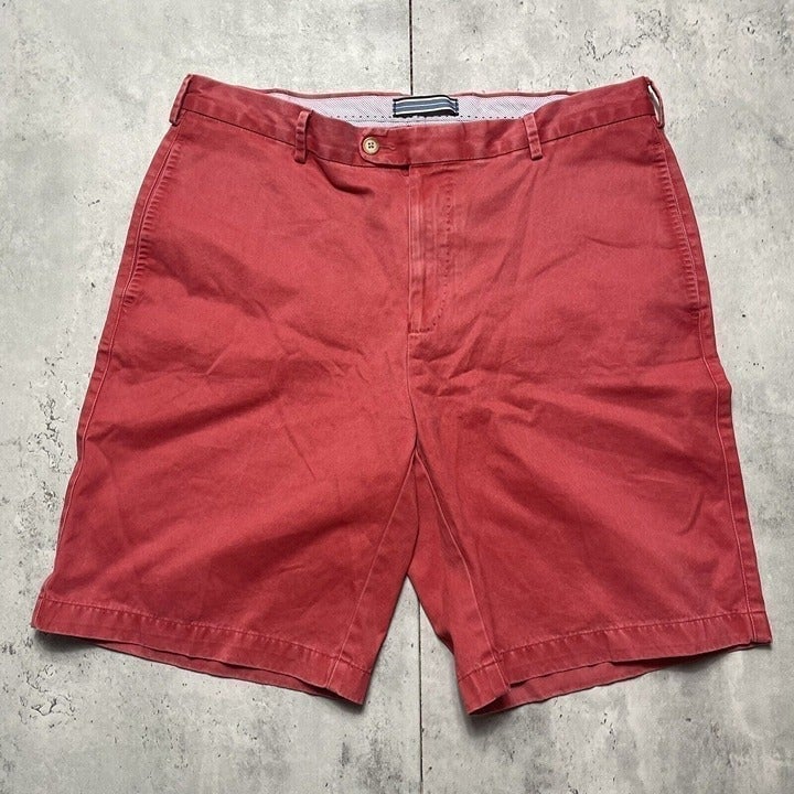 Peter Millar Shorts Pima Cotton Mens Sz 34 Red Golf Chino Khaki Flat Front