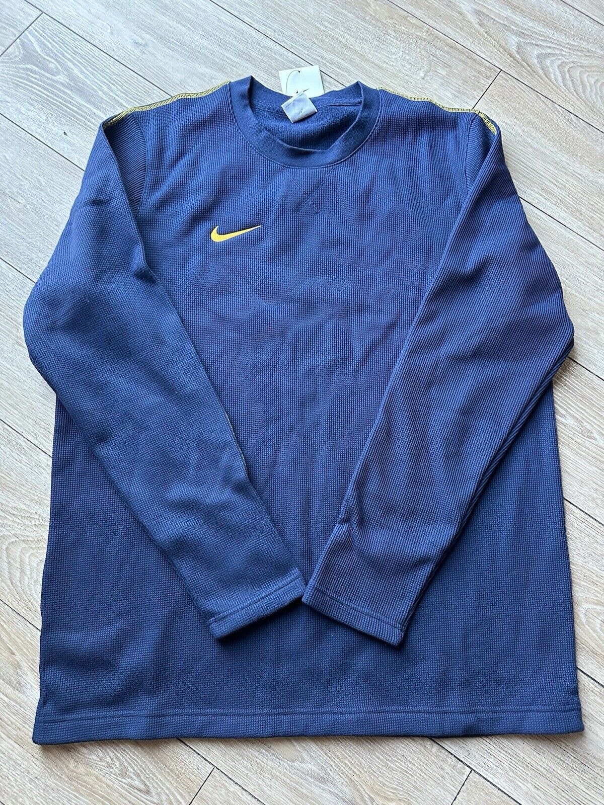Nike Shirt Large Navy Swoosh Waffle Knit Club Coach Sideline FJ9547-422 NWT